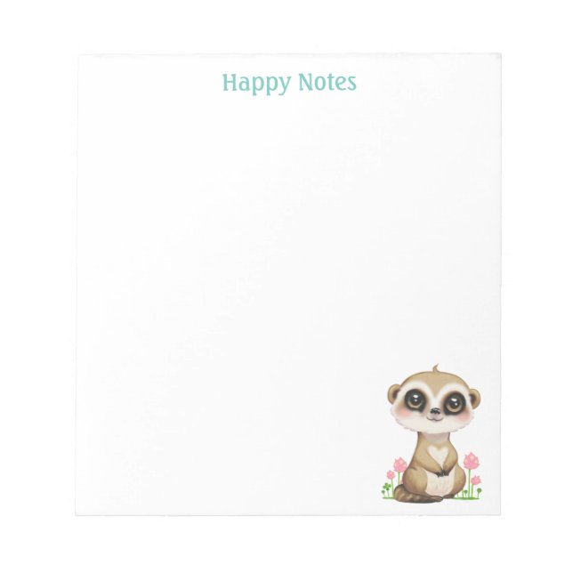 Cute Meerkat and Flowers Personalized Notepad (Front)