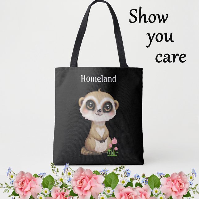 Cute Meerkat and Flowers Personalized Tote Bag (Creator Uploaded)
