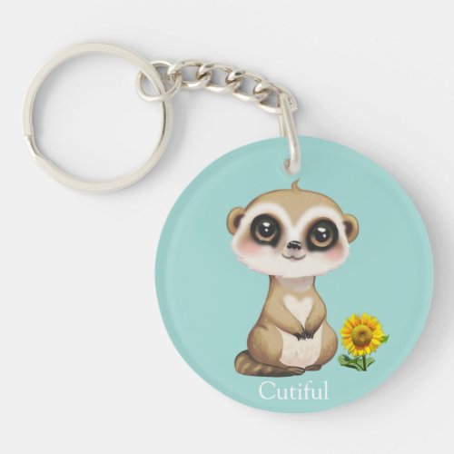 Cute Meerkat and Sunflower on Teal Keychain