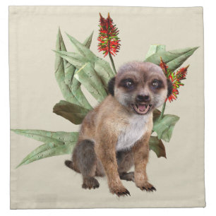 Cute Meerkat Blooming Aloe Wildlife Art Cloth Napkin