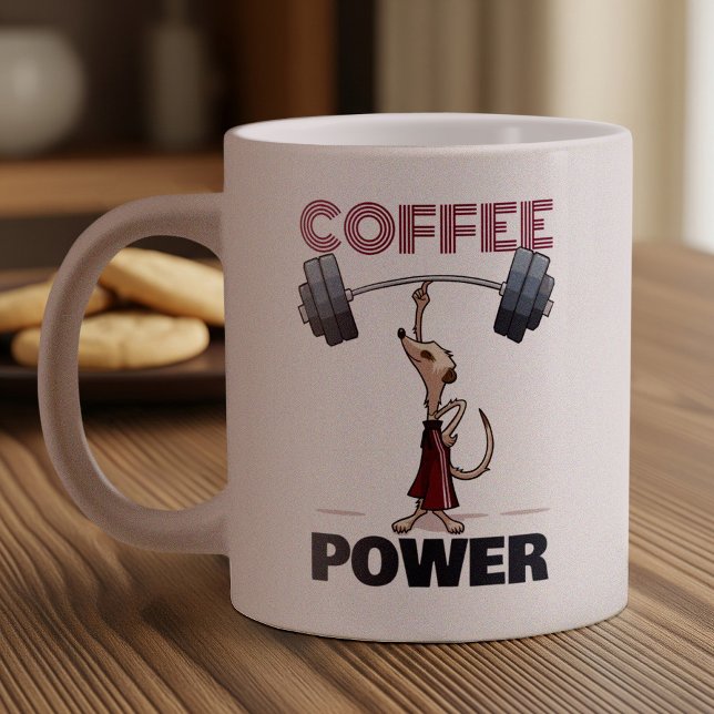 Cute Meerkat Coffee Power Weightlifting Cartoon Giant Coffee Mug (Creator Uploaded)