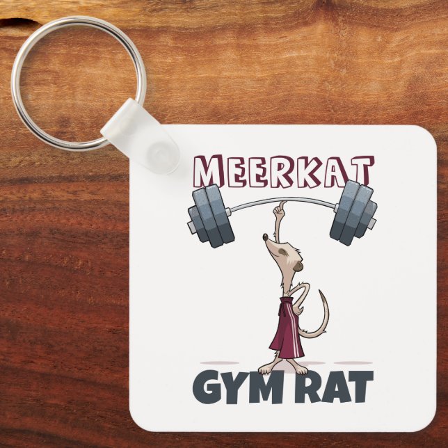 Cute Meerkat Gym Rat Funny Weightlifter Cartoon Keychain (Front)