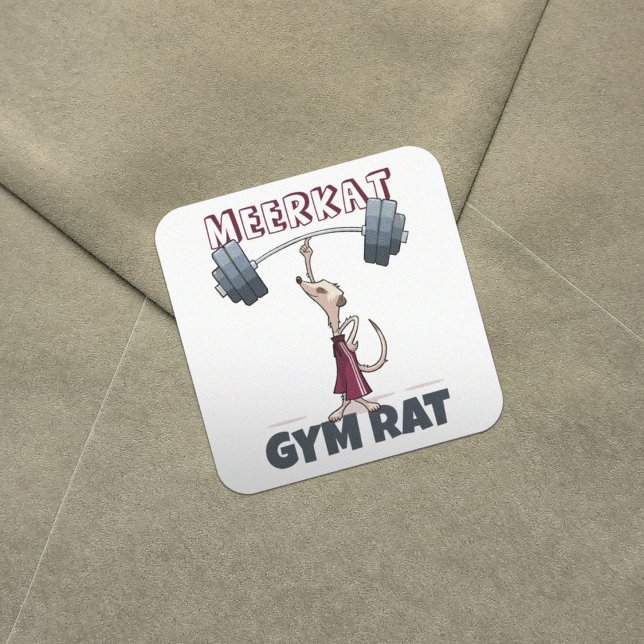 Cute Meerkat Gym Rat Funny Weightlifter Cartoon Square Sticker (Creator Uploaded)