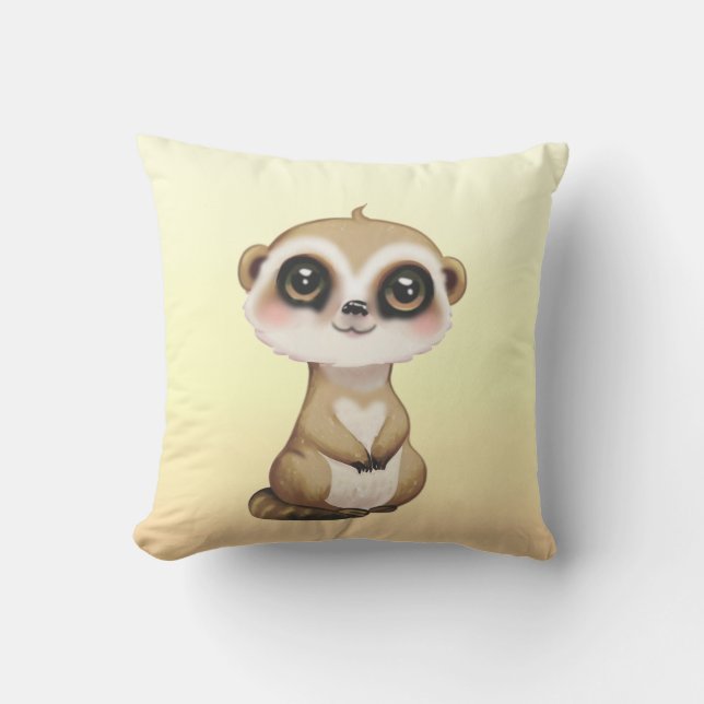 Cute Meerkat on Light Sand Beige Throw Pillow (Front)