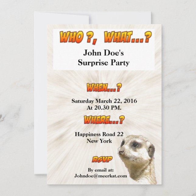 Cute Meerkat Party Invitation Card (Back)
