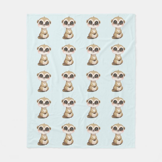 Cute Meerkat Pattern on Light Blue Fleece Blanket (Front)