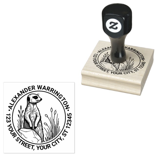 Cute Meerkat Standing #1 Name Return Address Rubber Stamp (Stamped)