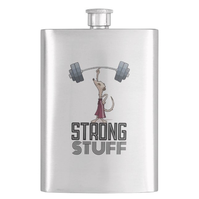 Cute Meerkat Strong Stuff Weightlifting Cartoon Flask (Front)