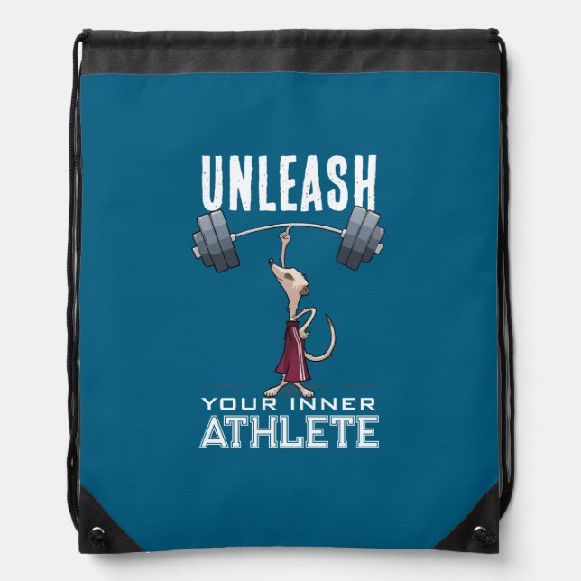 Cute Meerkat Unleash Your Inner Athlete Cartoon Drawstring Bag (Front)