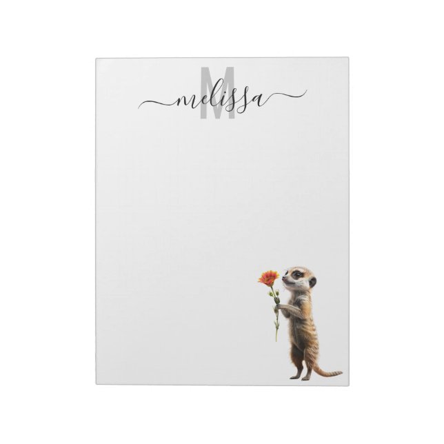 Cute Meerkat Watercolor Monogram Name Notepad (Rotated)