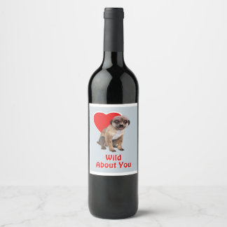 Cute Meerkat Wild About You Red Heart Love Wine Label
