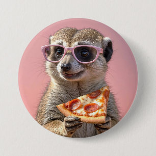 Cute Meerkat With Glasses and Pizza Button