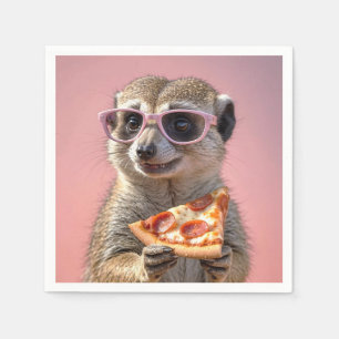 Cute Meerkat With Glasses and Pizza Napkins