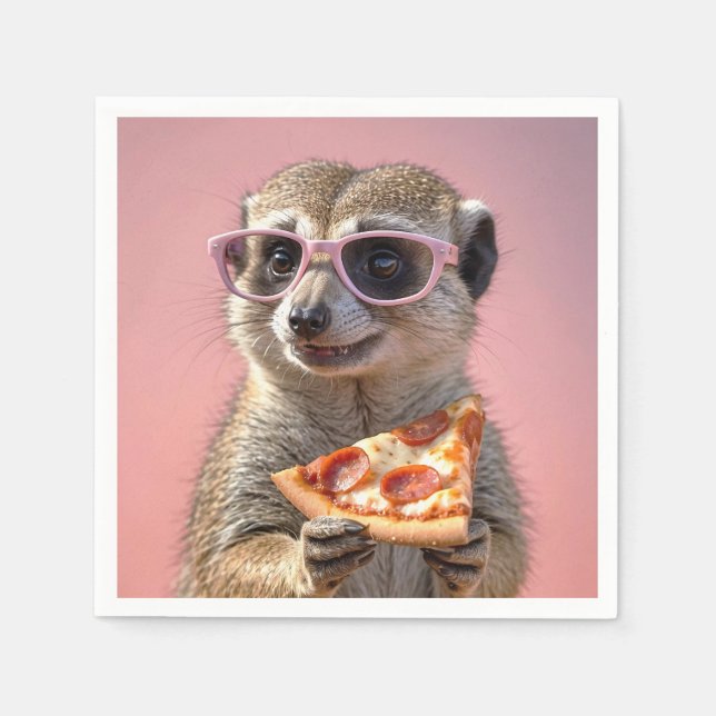 Cute Meerkat With Glasses and Pizza Napkins (Front)