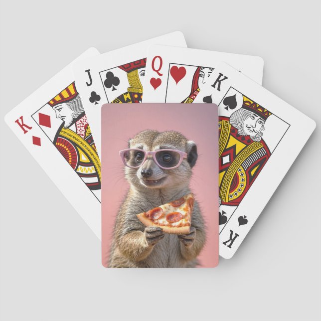 Cute Meerkat With Glasses and Pizza Poker Cards (Back)