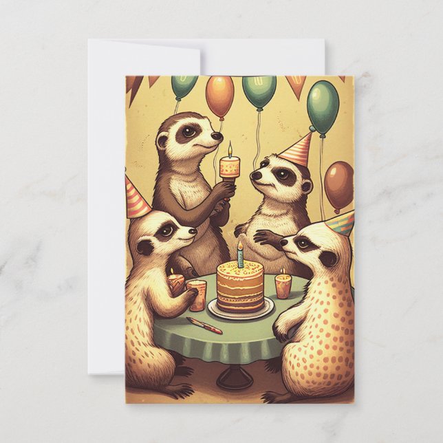 Cute Meerkats Birthday Party Flat Greeting Card (Front)