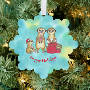 Cute Meerkats Cartoon Christmas Paper Ornament Card