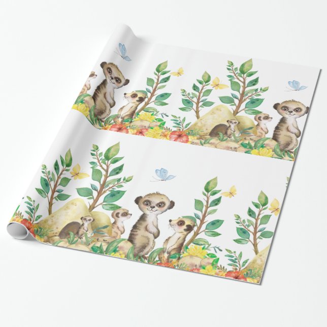 Cute Meerkats Fun Kids Animals Glossy Wrapping Paper (Unrolled)