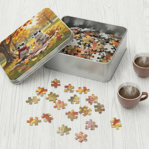 Cute Meerkats in Autumn Attire Jigsaw Puzzle