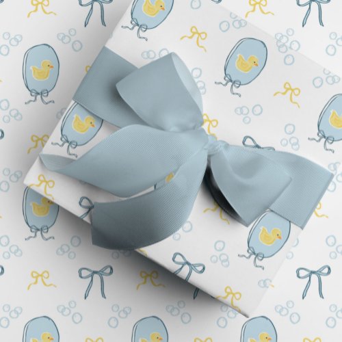 Cute Meets Elegant Rubber Ducky Ribbon Bow Wrapping Paper