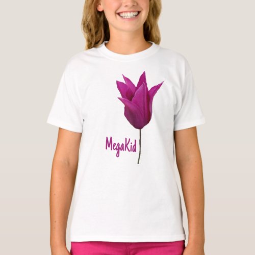 Cute Mega Kid brand pretty pink tulip floral girly T_Shirt
