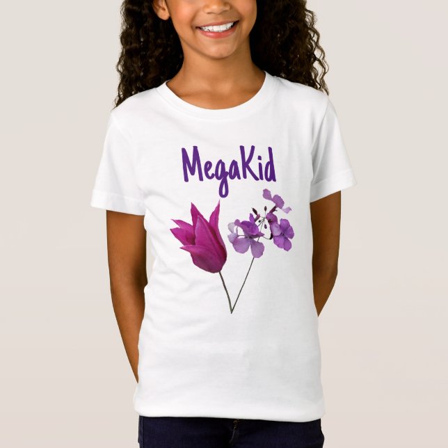 Cute Mega Kid purple floral trendy girly boho   T-Shirt (Front)