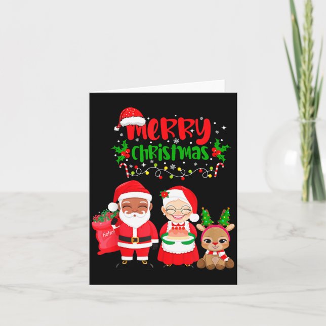 Cute Melanin Santa &amp; Mrs Claus Interracial Fam Card (Front)