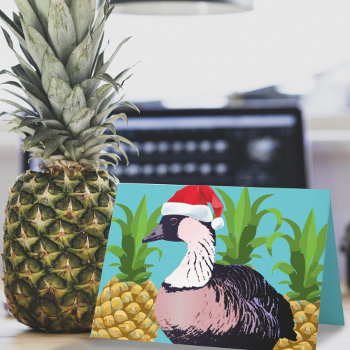 Cute Mele Kalikimaka Hawaiian Nene Goose Pineapple Holiday Card by PopParrot at Zazzle