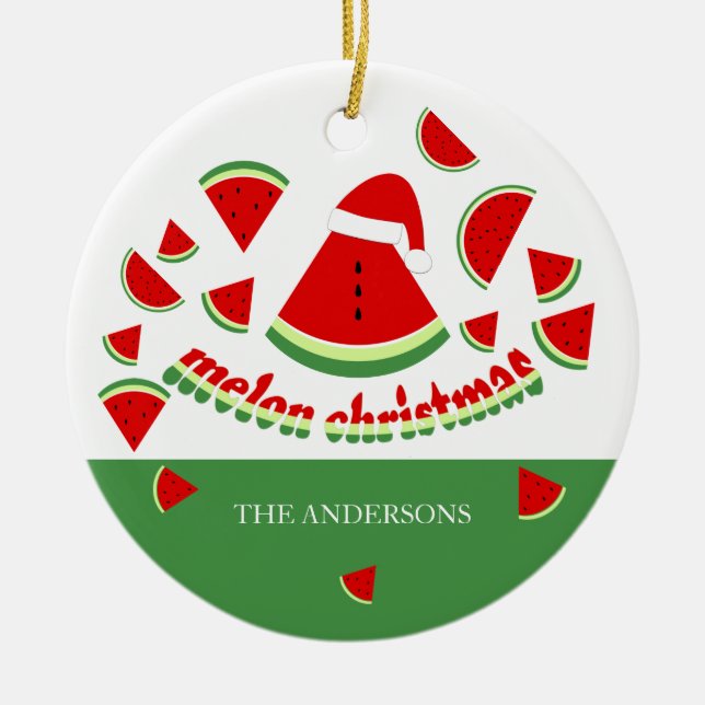 Cute Melon Merry Christmas Illustration Ceramic Ornament (Front)