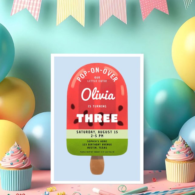 Cute Melon Popsicle Girl 3rd Birthday Invitation (Cute Melon Popsicle Girl 3rd Birthday Invitation)