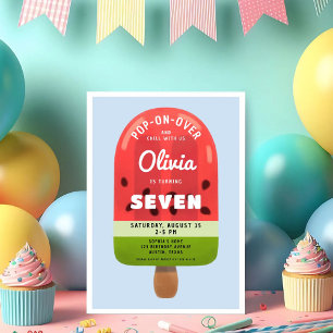 Cute Melon Popsicle Girl 7th Birthday Invitation
