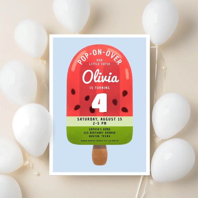 Cute Melon Popsicle Girl Fourth Birthday Invitation (Cute Melon Popsicle Girl Fourth Birthday Invitation)