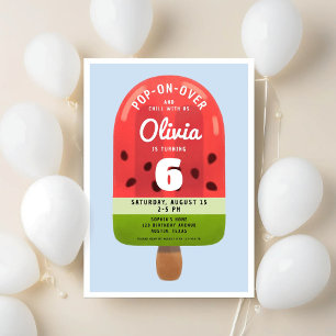 Cute Melon Popsicle Girl Sixth Birthday Invitation