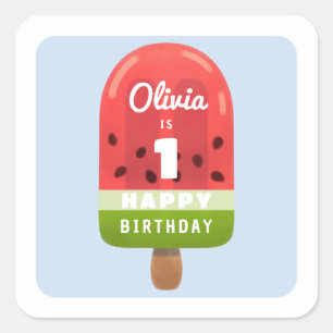 Cute Melon Popsicle Happy Birthday Square Sticker