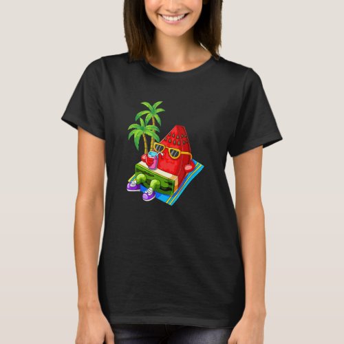 Cute Melon Summer Fruit Sunglasses On Watermelon B T_Shirt