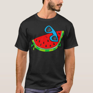 Cute Melon Summer Fruit Sunglasses On Watermelon T-Shirt