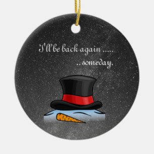 Cute melted Snowman Old Silk Top Hat Ceramic Ornament