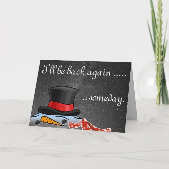 Cute melted Snowman Old Silk Top Hat Holiday Card (Front)