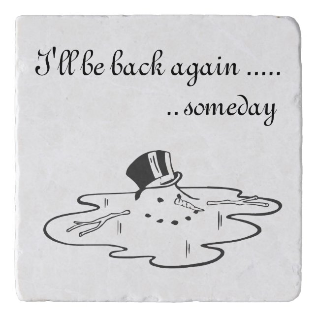 Cute melted Snowman Old Silk Top Hat White Holiday Trivet (Front)