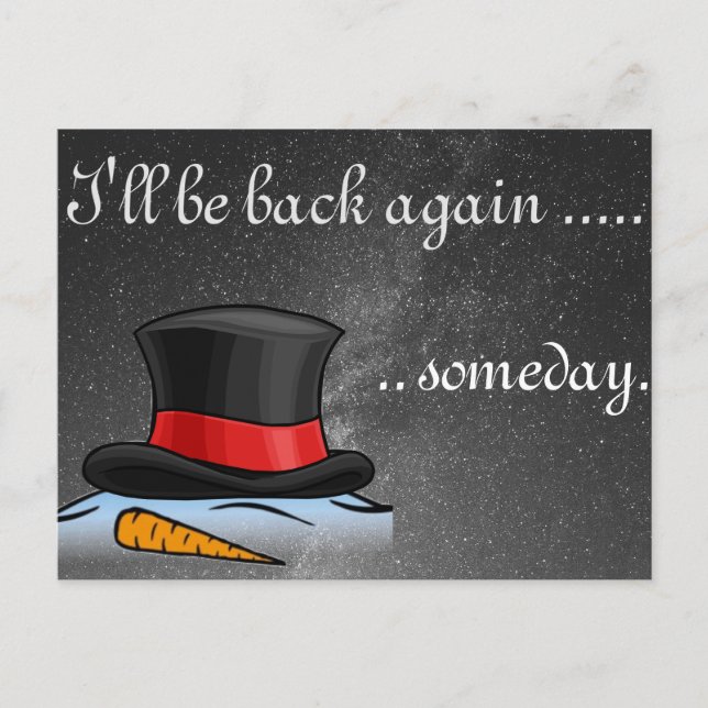 Cute melted Snowman Silk Hat Holiday Postcard (Front)