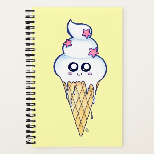Cute Melting Ice Cream Cone Kawaii Cartoon Notebook