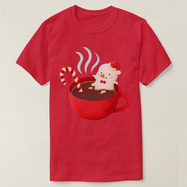 Cute Melting Snowman in Hot Chocolate T-Shirt (Design Front)