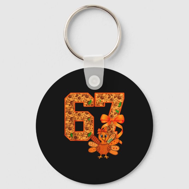 Cute Meme 67 Coquette Bow Turkey Thanksgiving Aest Keychain (Front)