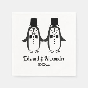 Cute Men Penguins Wedding Couple Names Date #2SmP  Napkins