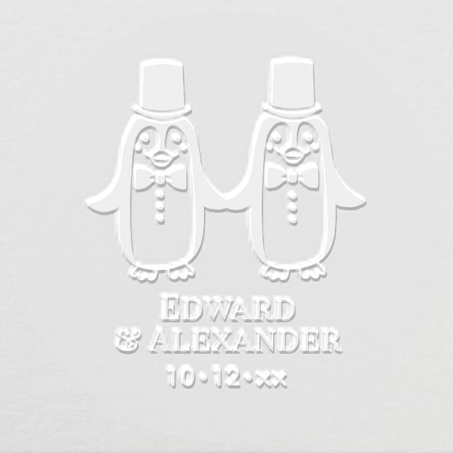 Cute Men Penguins Wedding Couple Names Date #3SmP  Embosser (Design)