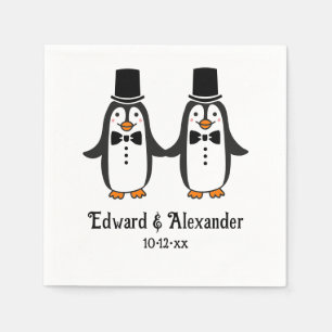 Cute Men Penguins Wedding Couple Names Date #3SmP  Napkins