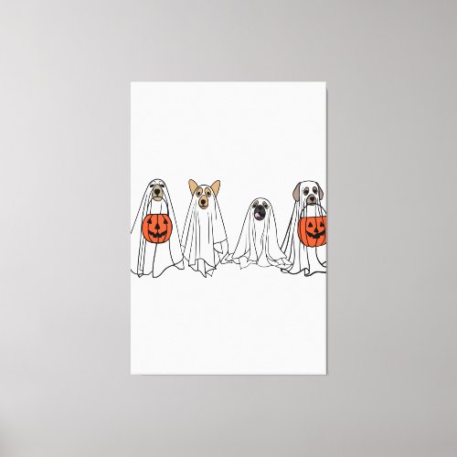 Cute men women Halloween dog dogs ghost pumpkin co Canvas Print