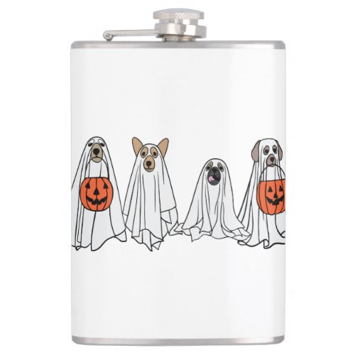 Cute men women Halloween dog dogs ghost pumpkin co Flask