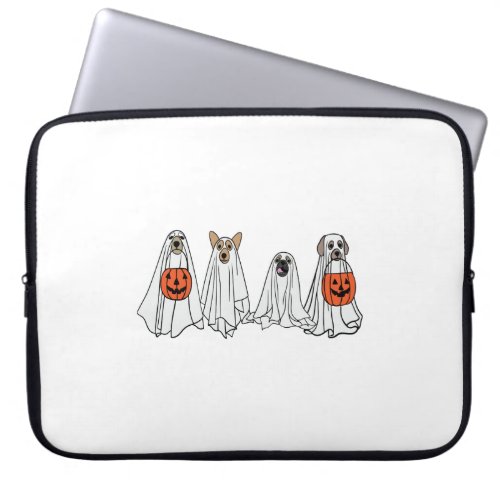 Cute men women Halloween dog dogs ghost pumpkin co Laptop Sleeve