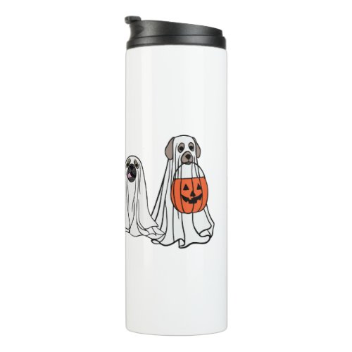 Cute men women Halloween dog dogs ghost pumpkin co Thermal Tumbler